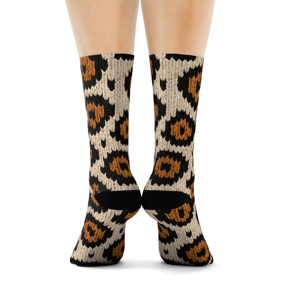 Ivory Knitted Rosette Lattice unique graphic crew socks