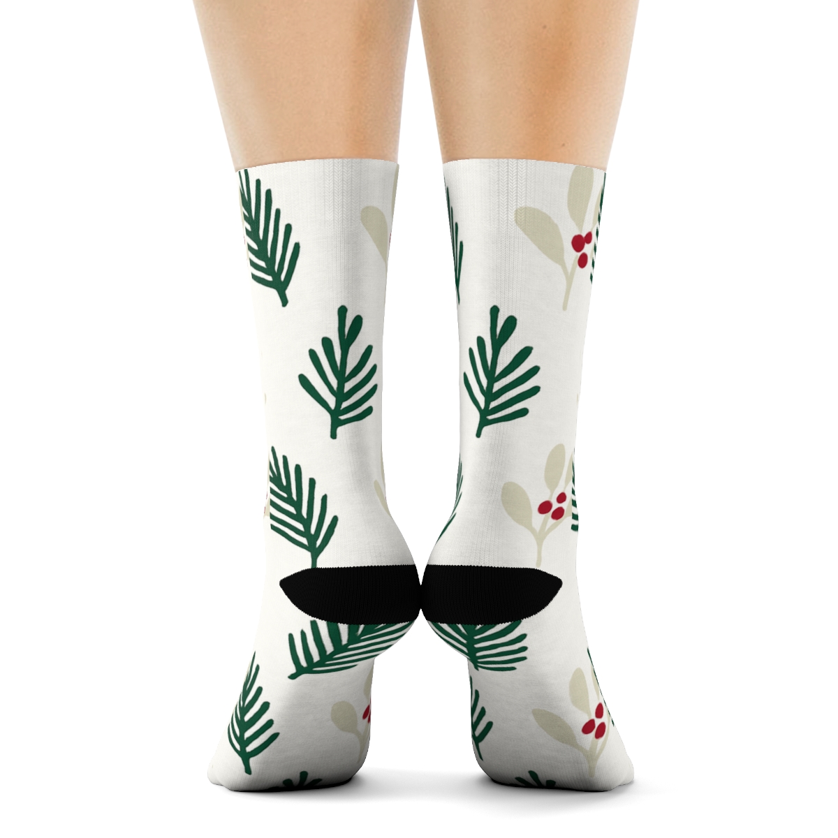 Nordic Pine And Mistletoe Grid trendy patterned crew socks