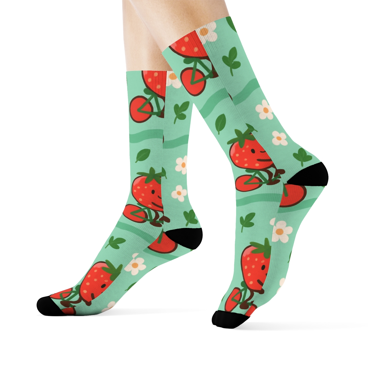 Strawberry Bicycle Parade Field trendy patterned crew socks