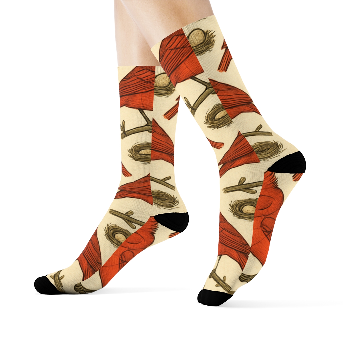 Vintage Cardinal Field Guide Tile On Warm Ivory Background premium sports crew socks