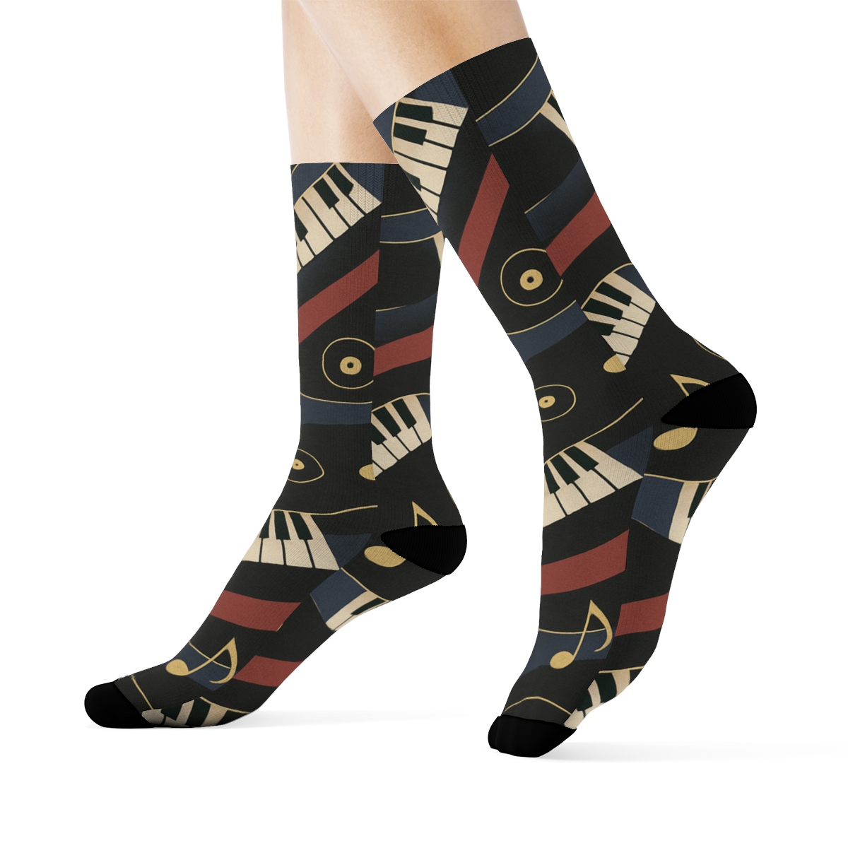 Treble Clef Waves Pattern Musician Edition soft everyday crew socks