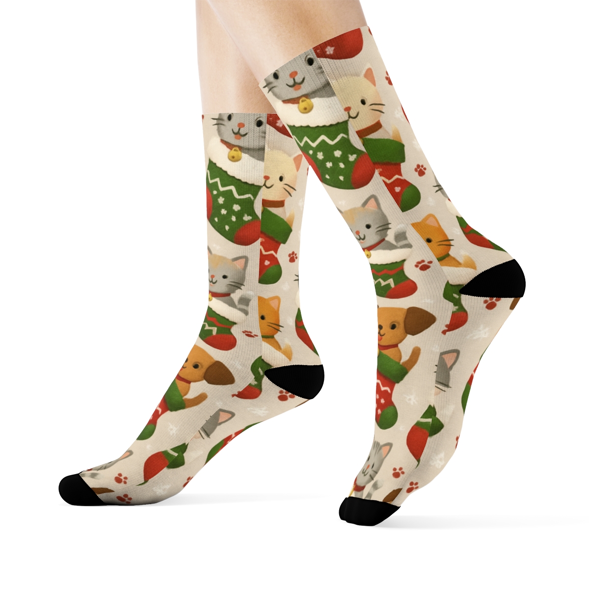 Holiday Pets In Stockings Diagonal Play premium sports crew socks
