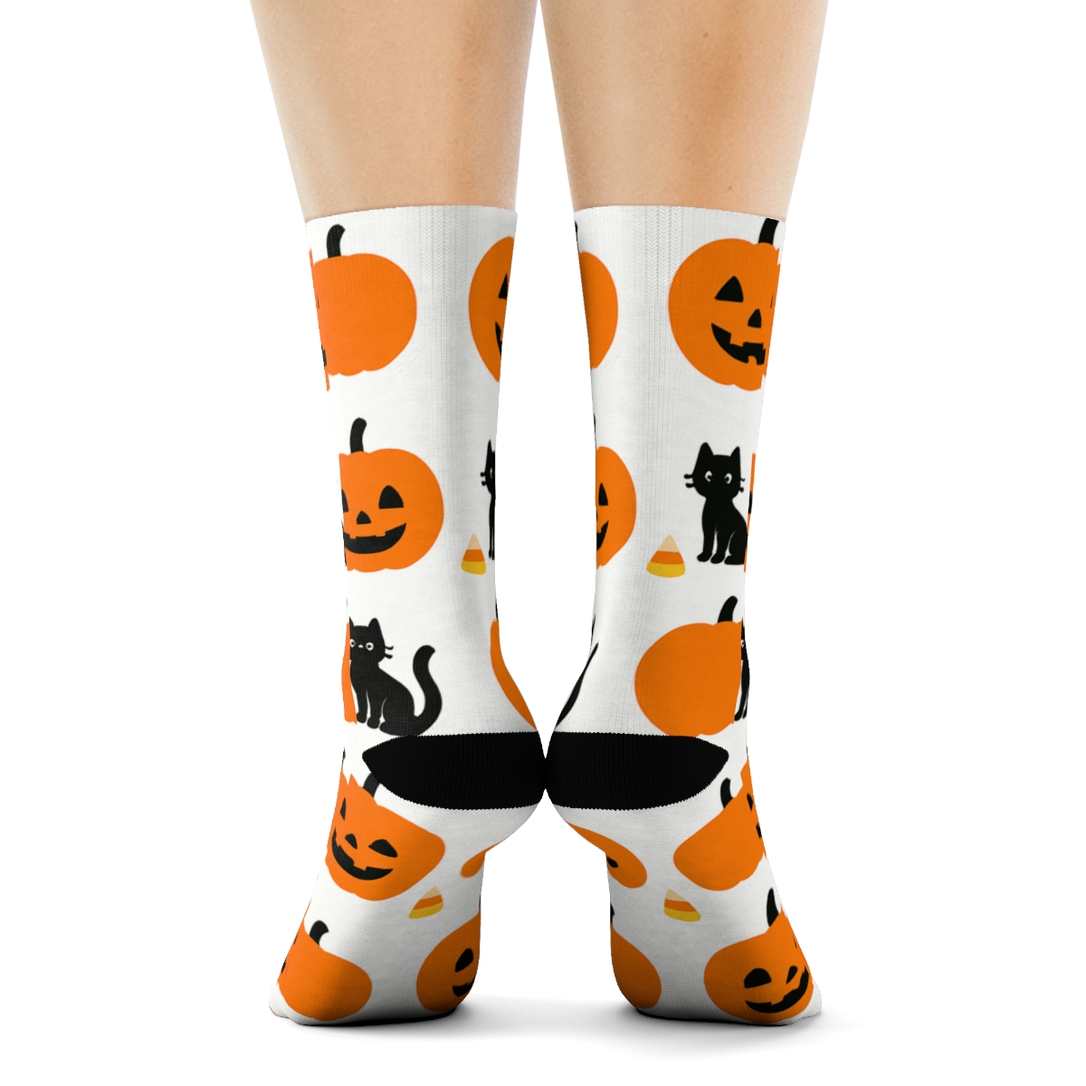 Pumpkin Patch Repeating Grid On White Background comfortable cotton crew socks
