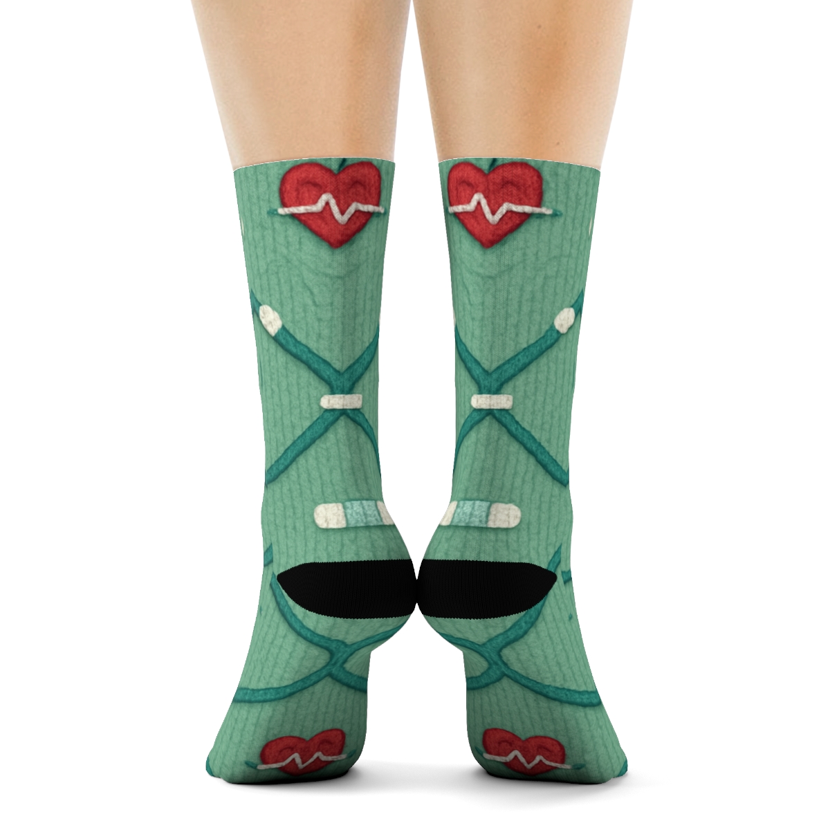 Doctor Stethoscope Lattice Knit On Hospital Green premium sports crew socks
