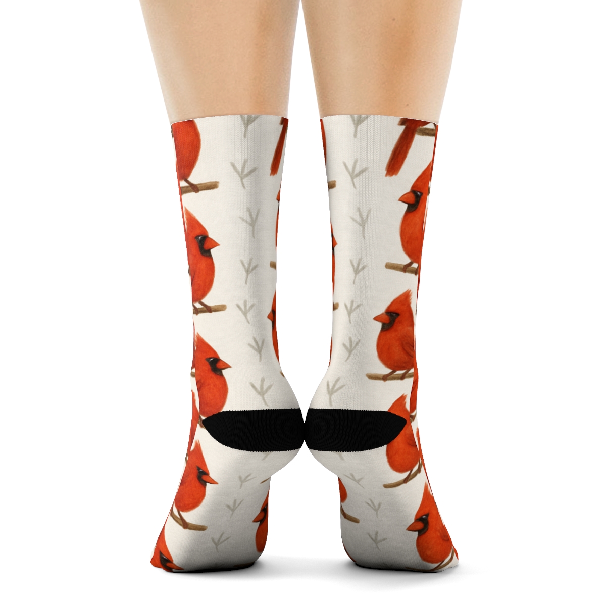 Cardinal Branch Stripe On Winter White unique graphic crew socks