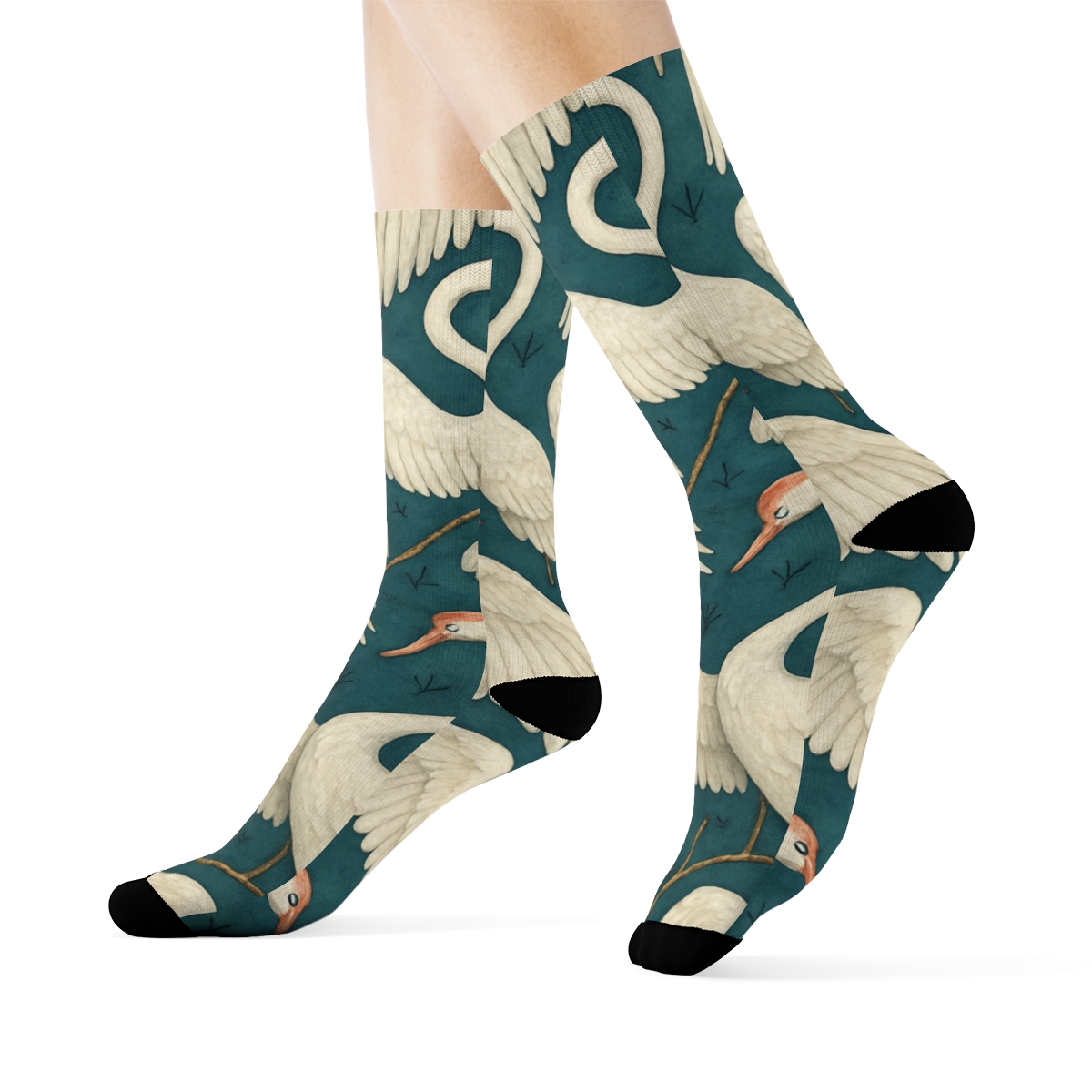 Crane Wing Arc Tessellation On Deep Teal Background comfortable cotton crew socks
