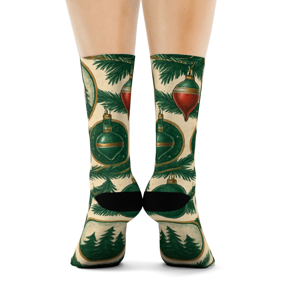 Vintage Poster Collage With Christmas Tree Medallions stylish athletic crew socks