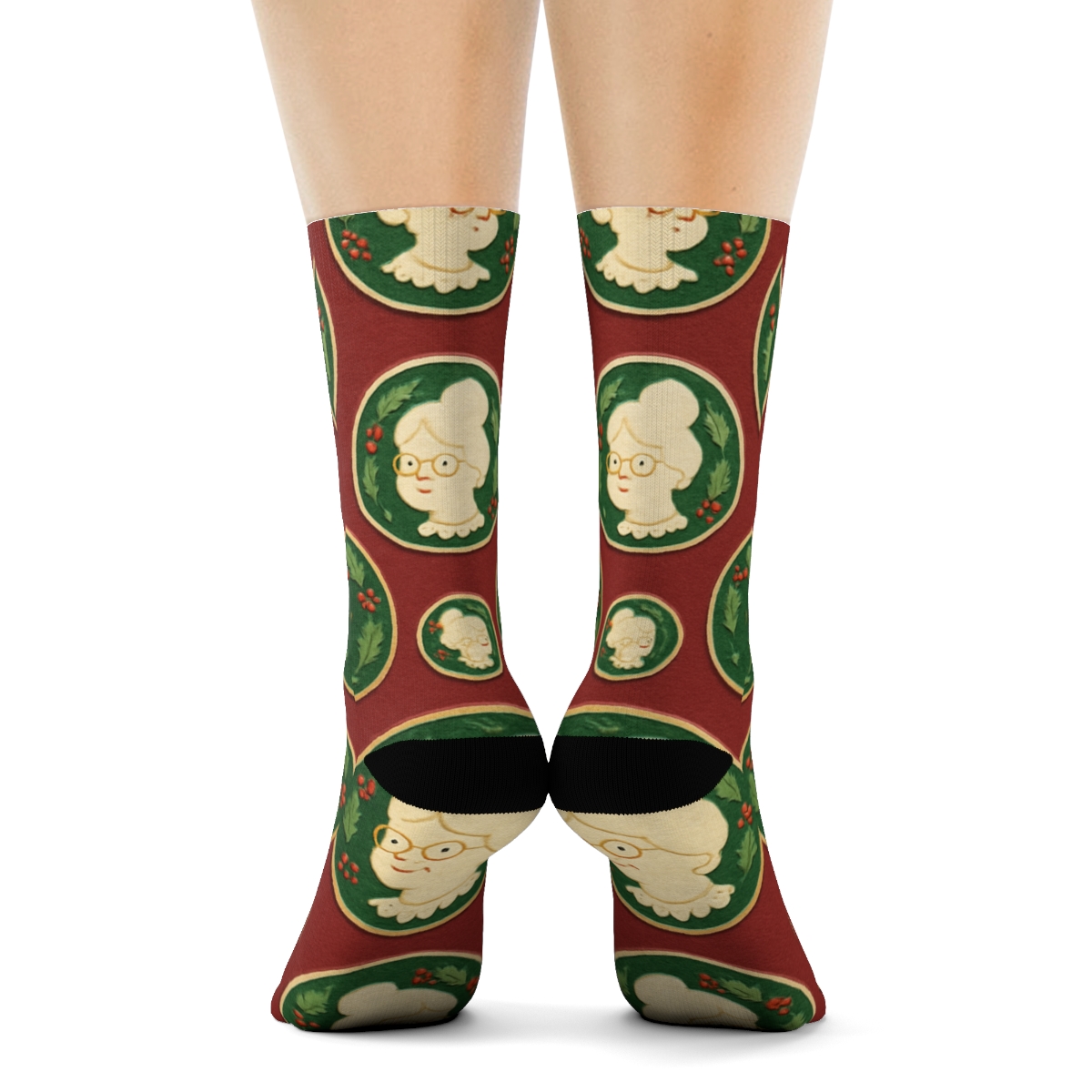 Spectacles And Rosy Cheeks Medallions In Mrs. Claus Style stylish athletic crew socks