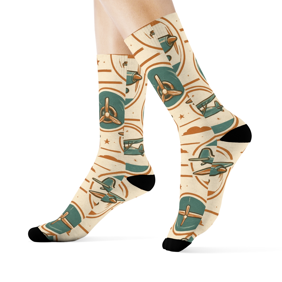 Vintage Poster Airplane Medallion Tile personalized crew socks