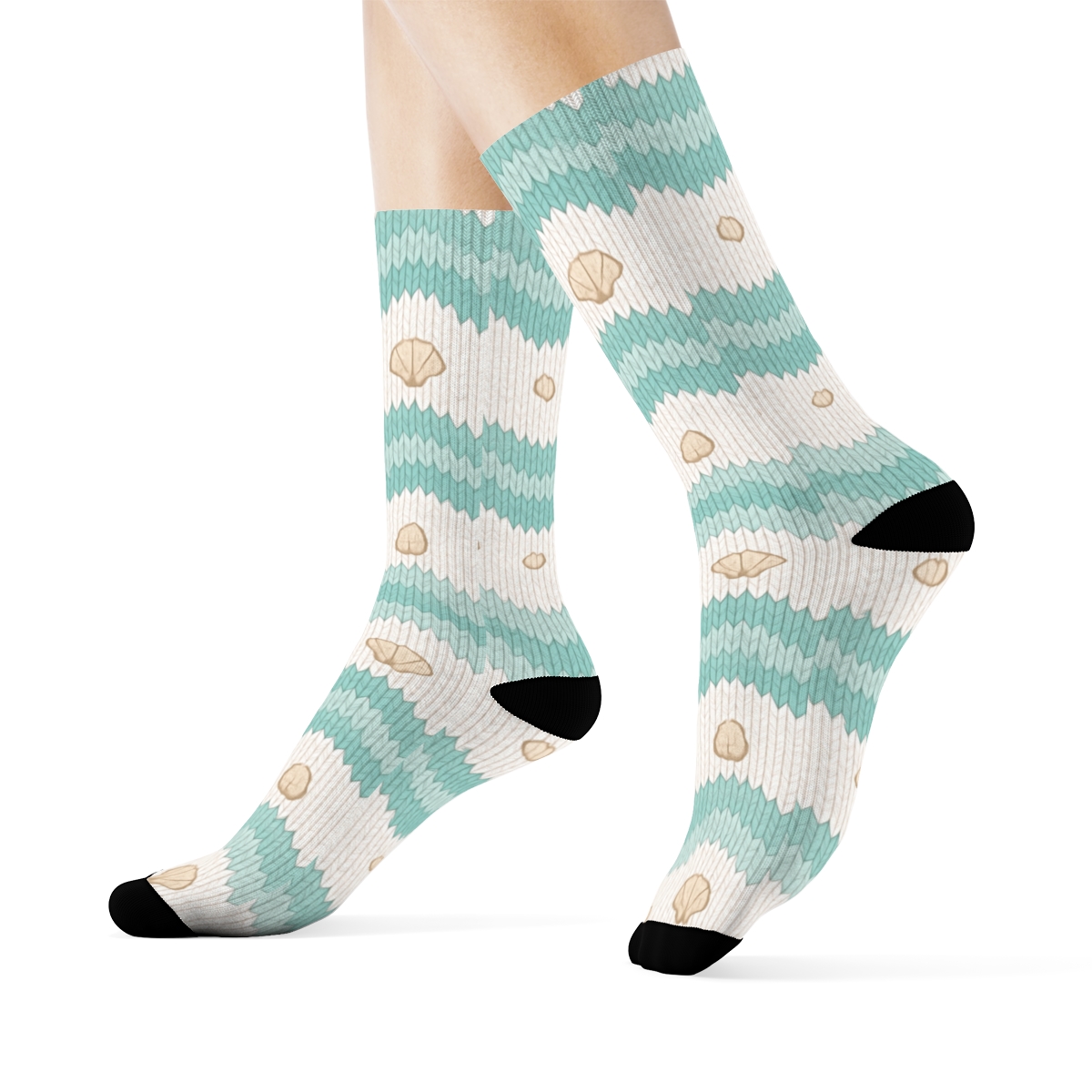 Seafoam Tide Bands Minimal Knit Illusion unique graphic crew socks