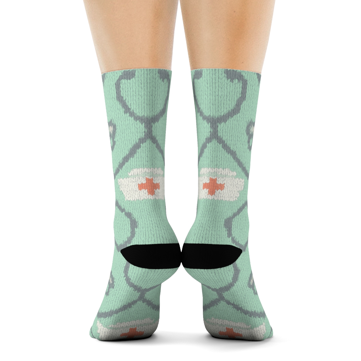 Knitted-Illusion Lattice With Nurse Icons soft everyday crew socks