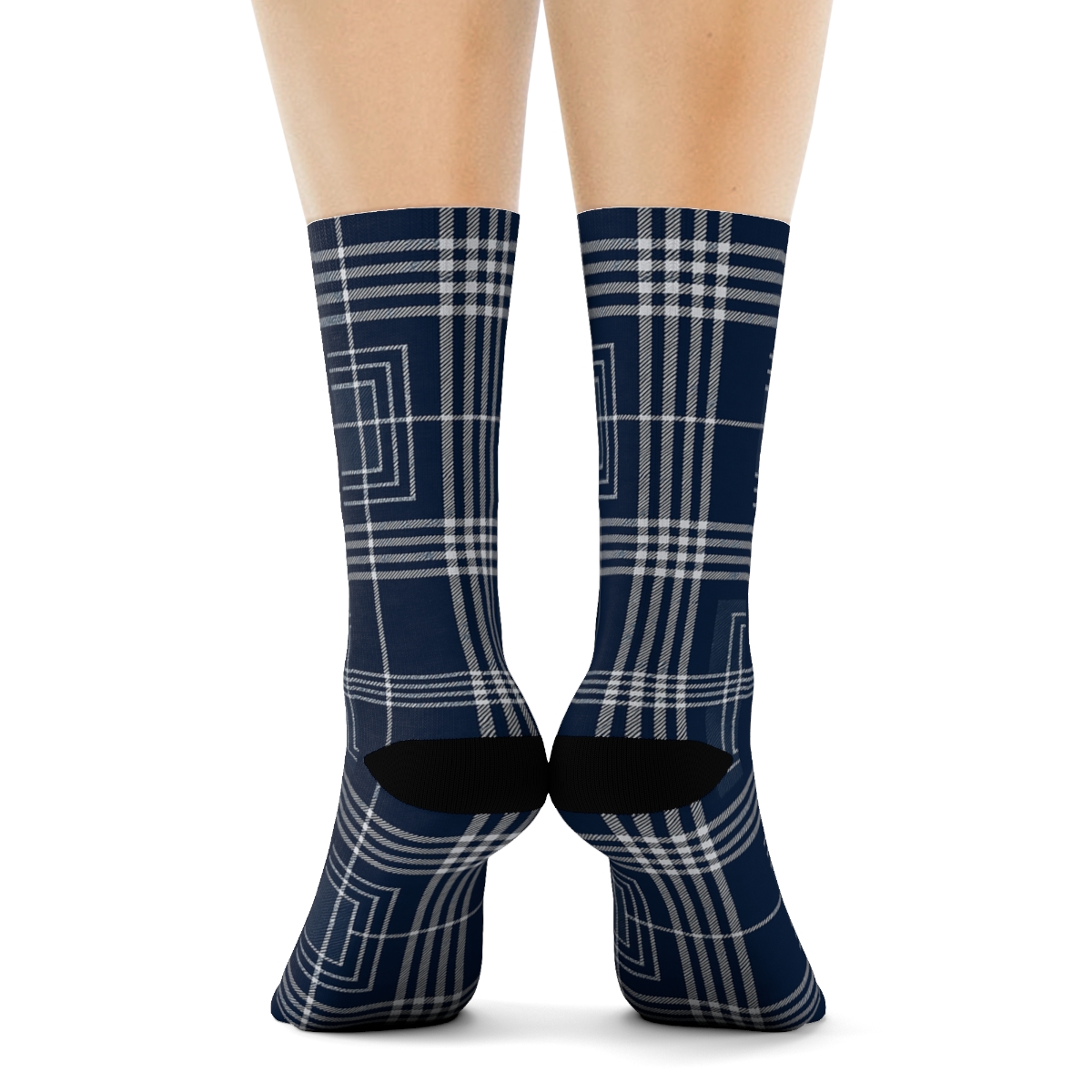 Navy Tartan Layered Blocks custom crew socksNavy Tartan Layered Blocks Crew Socks - Image 4