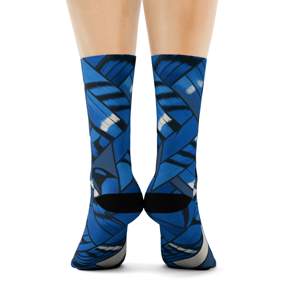Blue Jay Feather Mosaic On Slate Background custom crew socks