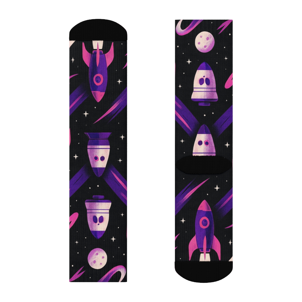 Cosmic Purple Retro Rocket Chevron On Black personalized crew socks