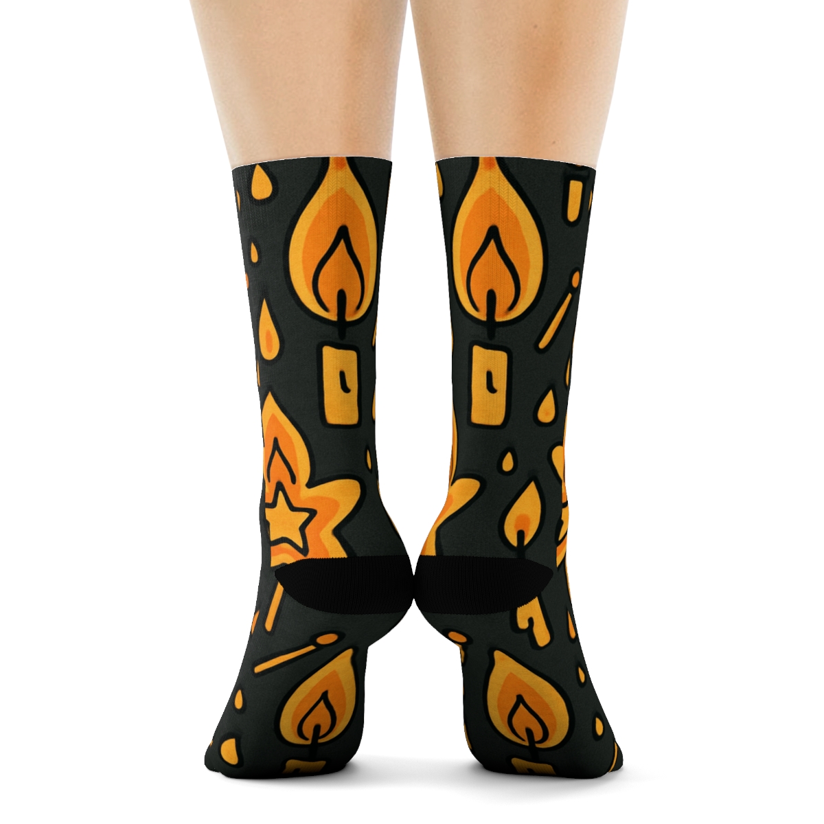 Star-Trace Candle-Flame Tessellation soft everyday crew socks