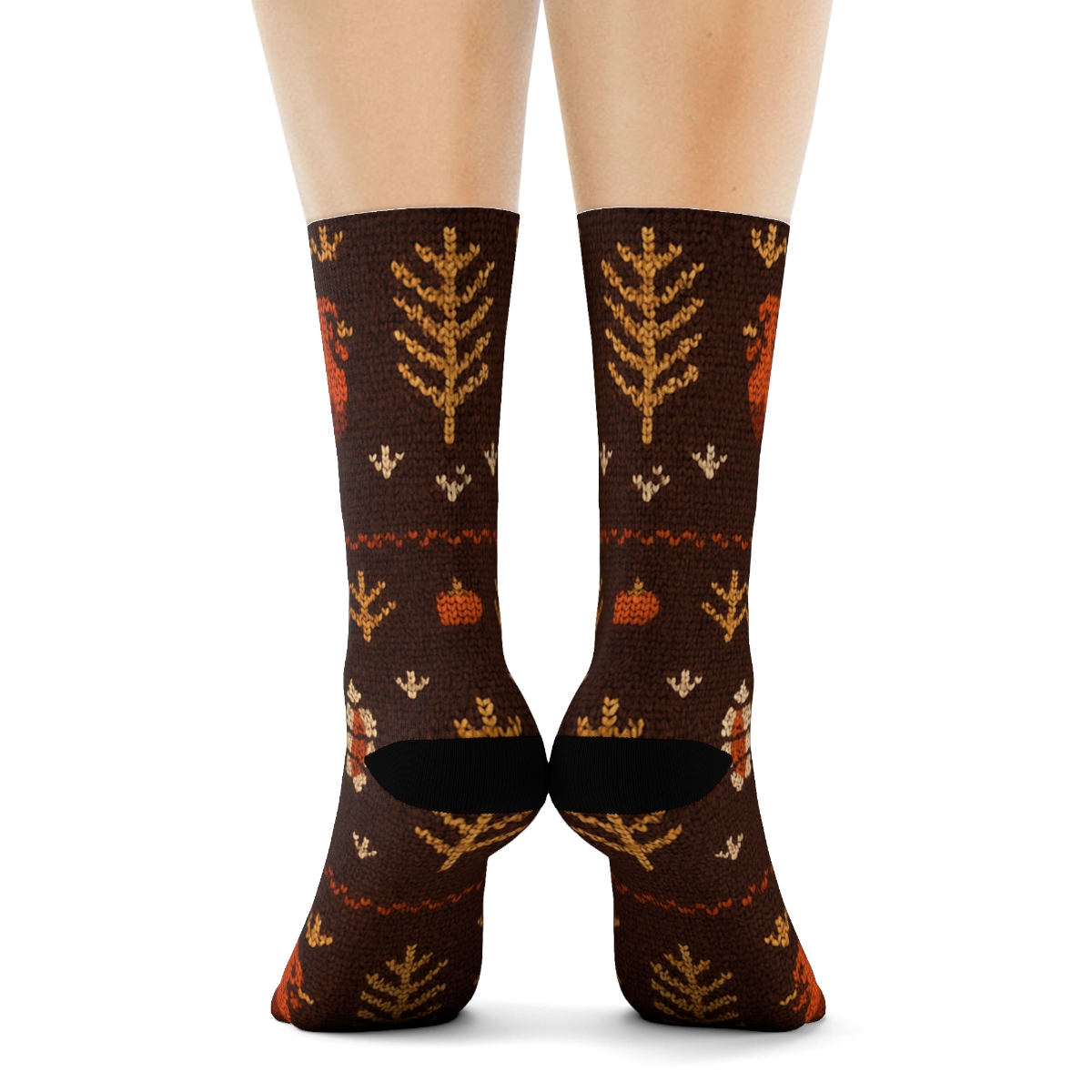 Knitted Harvest Bands With Turkey Motifs designer printed crew socks