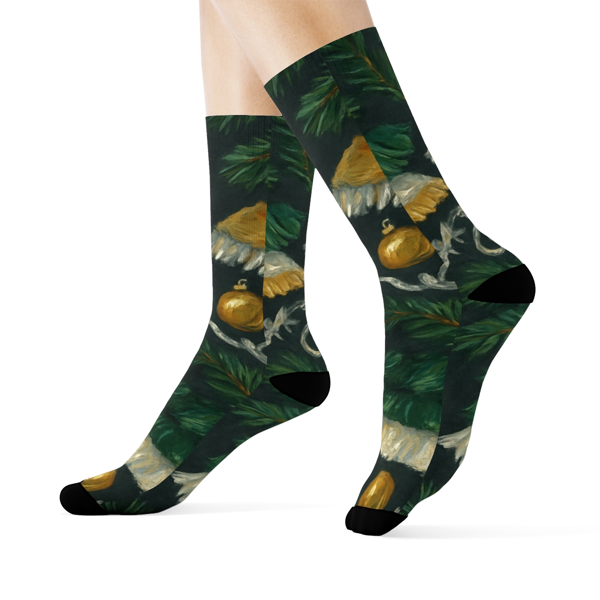 Evergreen Bough Collage With Christmas Tree Skirt Compound premium sports crew socks