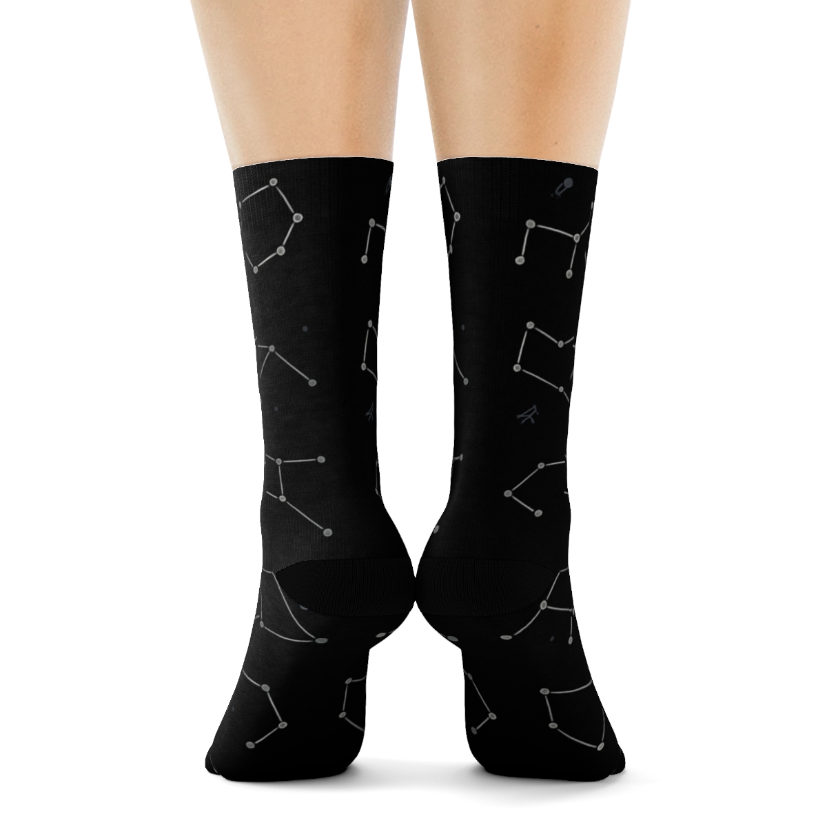 Metallic Silver Constellation Grid On Black Background trendy patterned crew socks