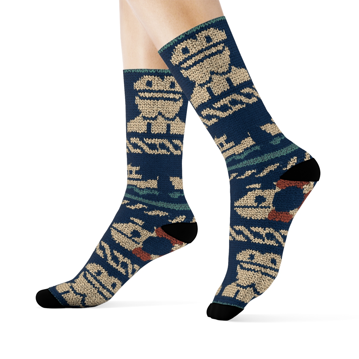 Knitted Signal Ropes Coast Guard Officer Pattern Bands soft everyday crew socks