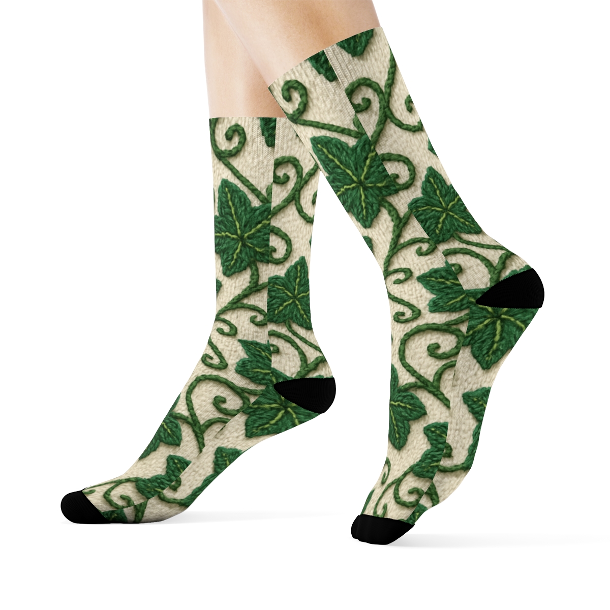 Knit Ivy Cable Lattice On Cream Ground unique graphic crew socks