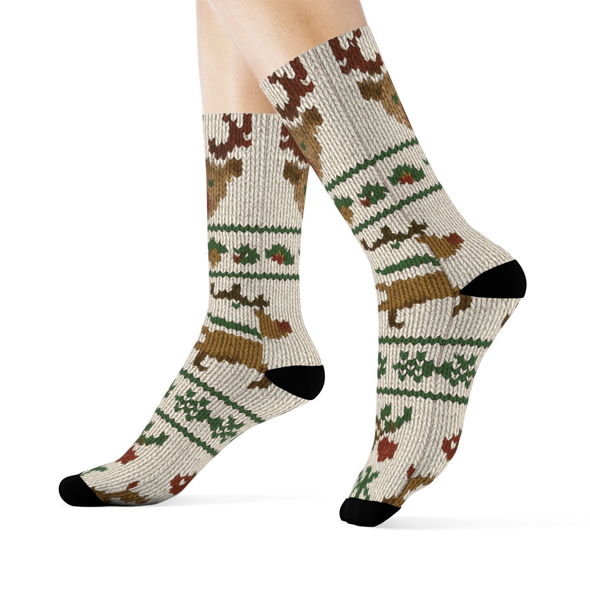 Rudolph Knit Illusion Antler Fair Isle soft everyday crew socks