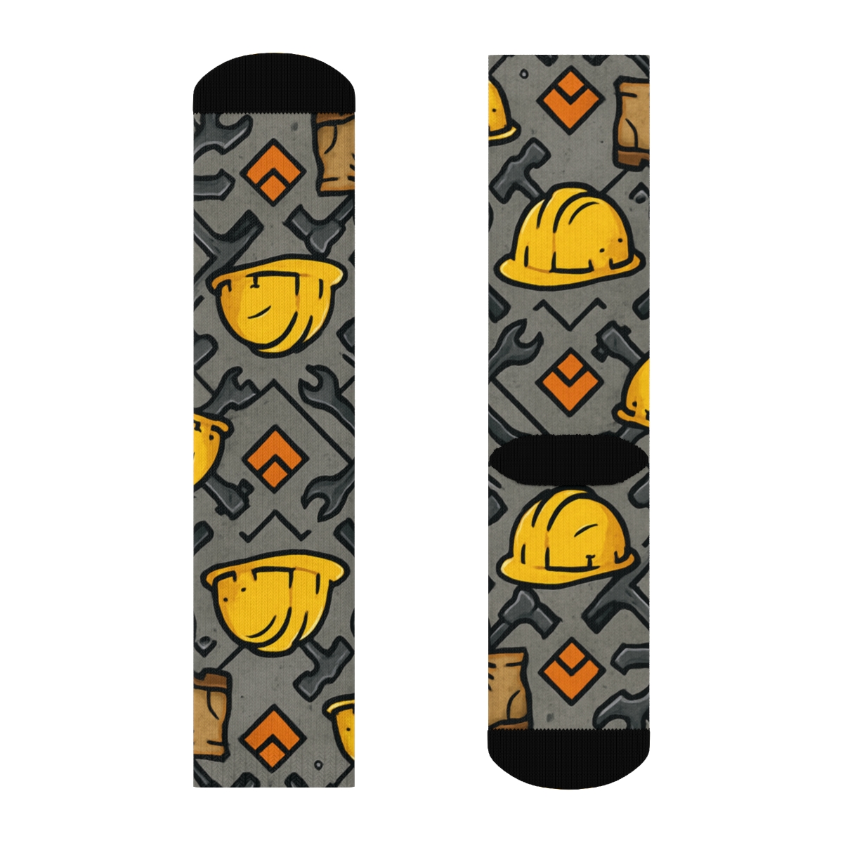 Construction Worker Hard Hat Lattice On Industrial Gray trendy patterned crew socks