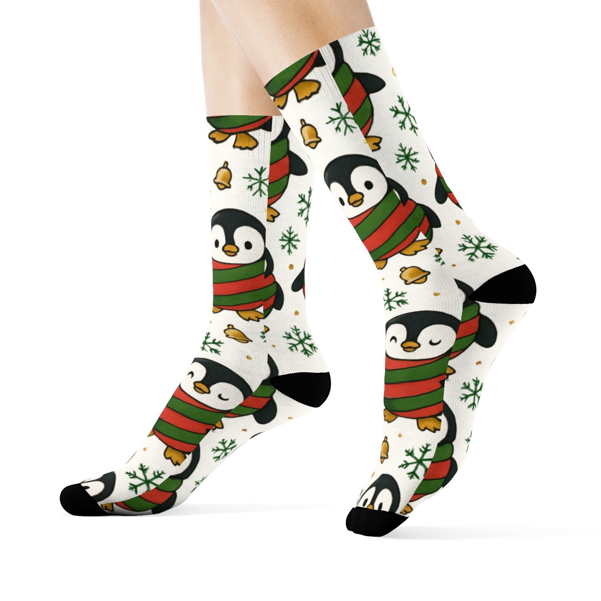 Penguin Ornament Stripe Grid On White Background premium sports crew socks