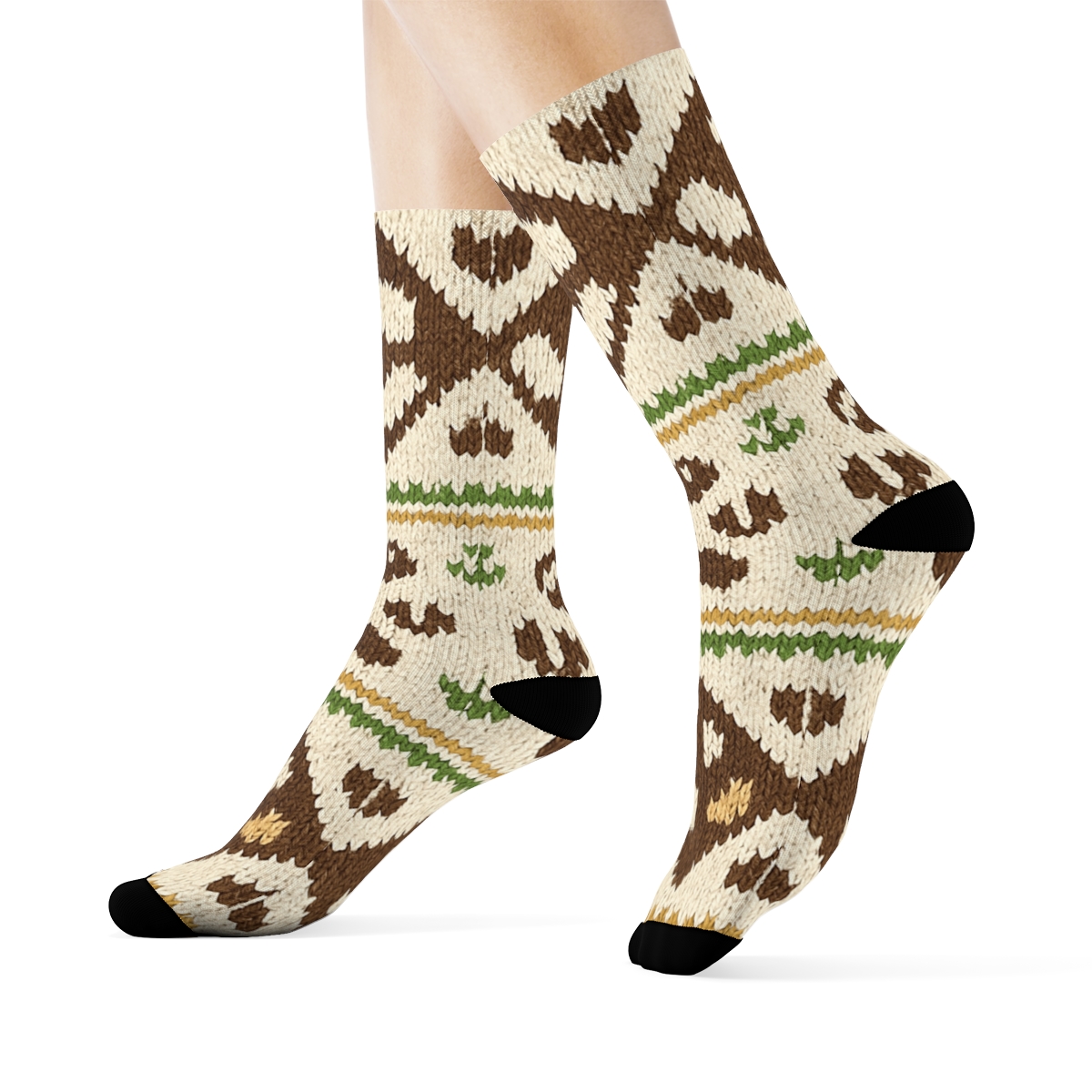 Knitted Cow Spot Fair Isle Parade unique graphic crew socksKnitted Cow Spot Fair Isle Parade Crew Socks - Image 3