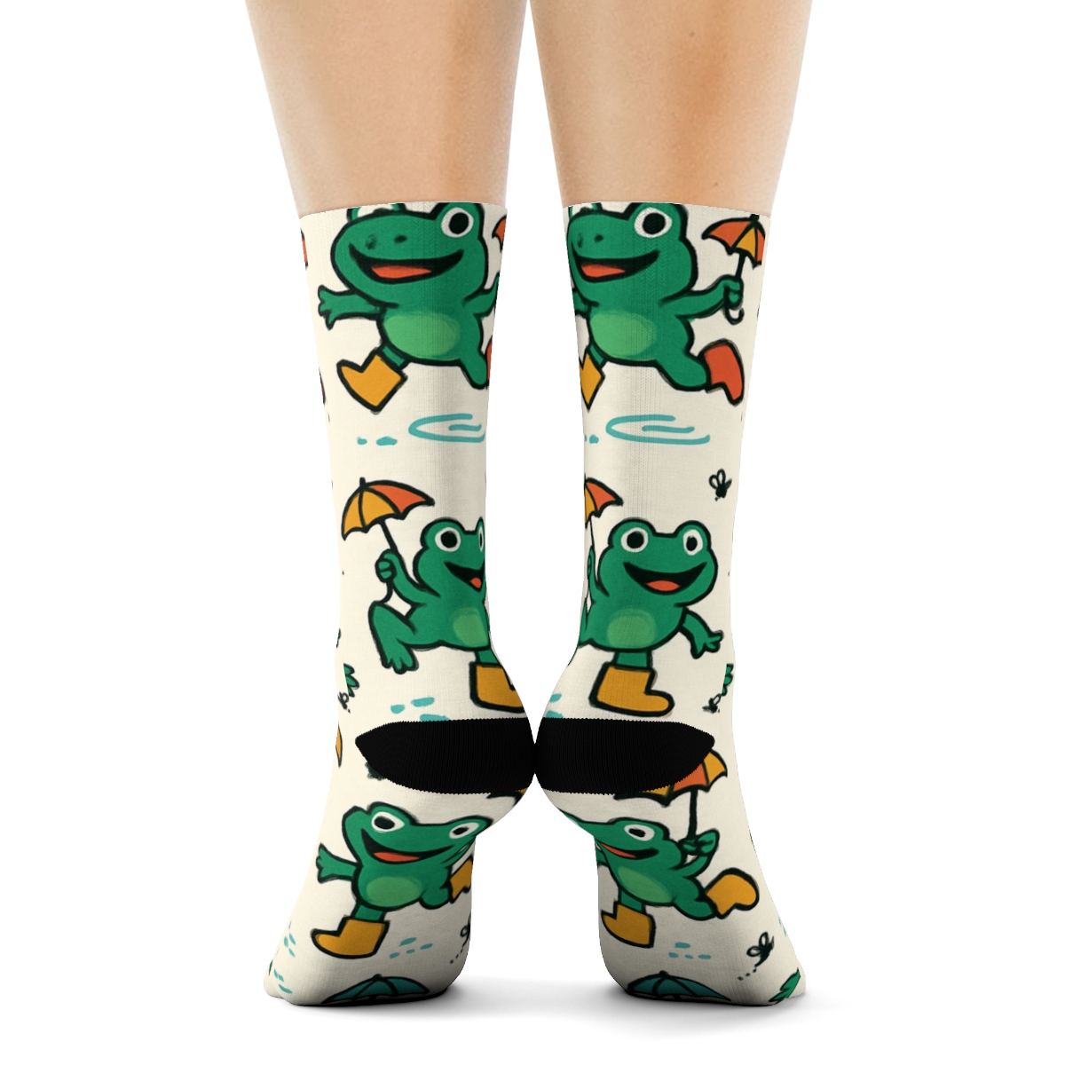 Playful Frog Boots Parade On Ivory premium sports crew socks