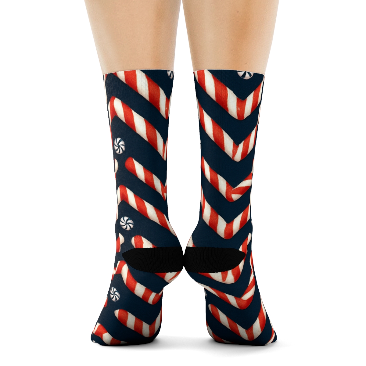 Starfield-Candy Canes Chevron Tiling soft everyday crew socks
