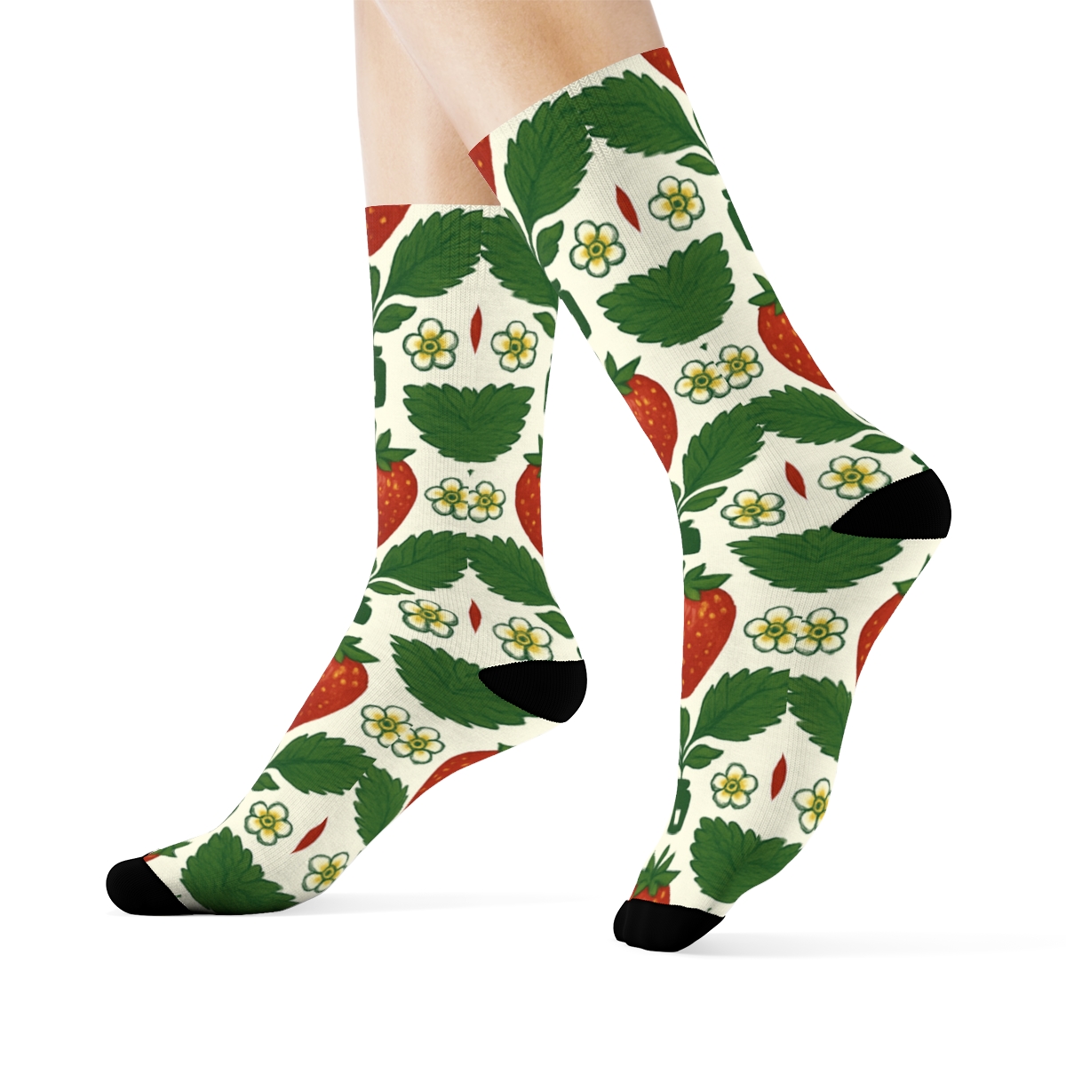 Sunlit Strawberry Grid On White Background personalized crew socks