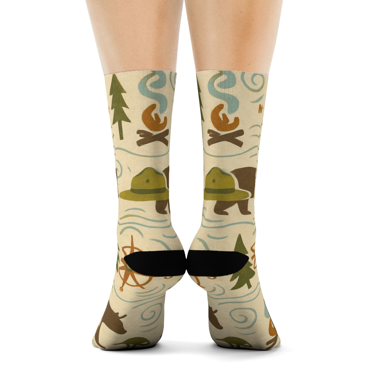 Trail Map Rhythm With Park Ranger Icons trendy patterned crew socks