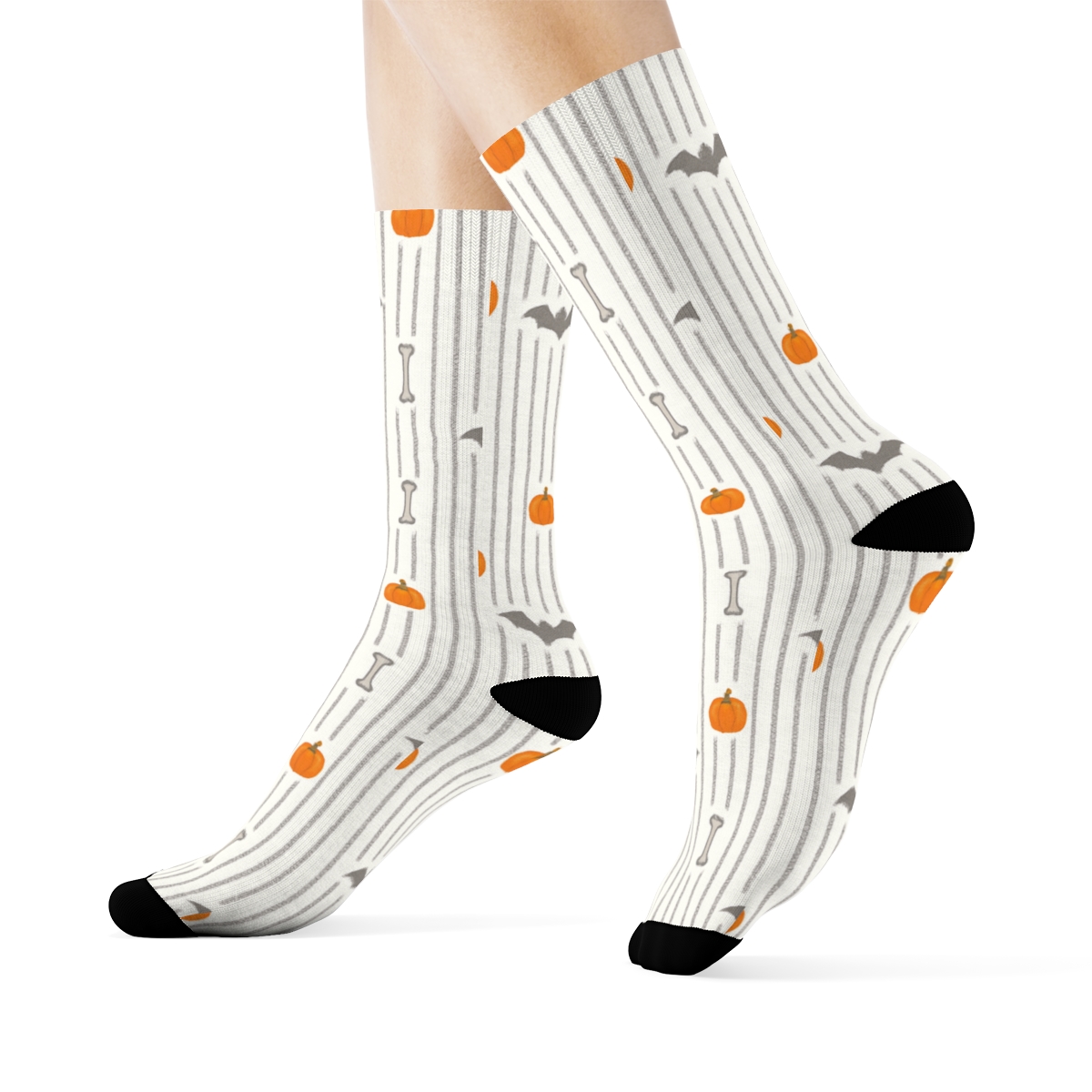 Bone Stripe And Pumpkin Rhythm On White Background custom crew socks