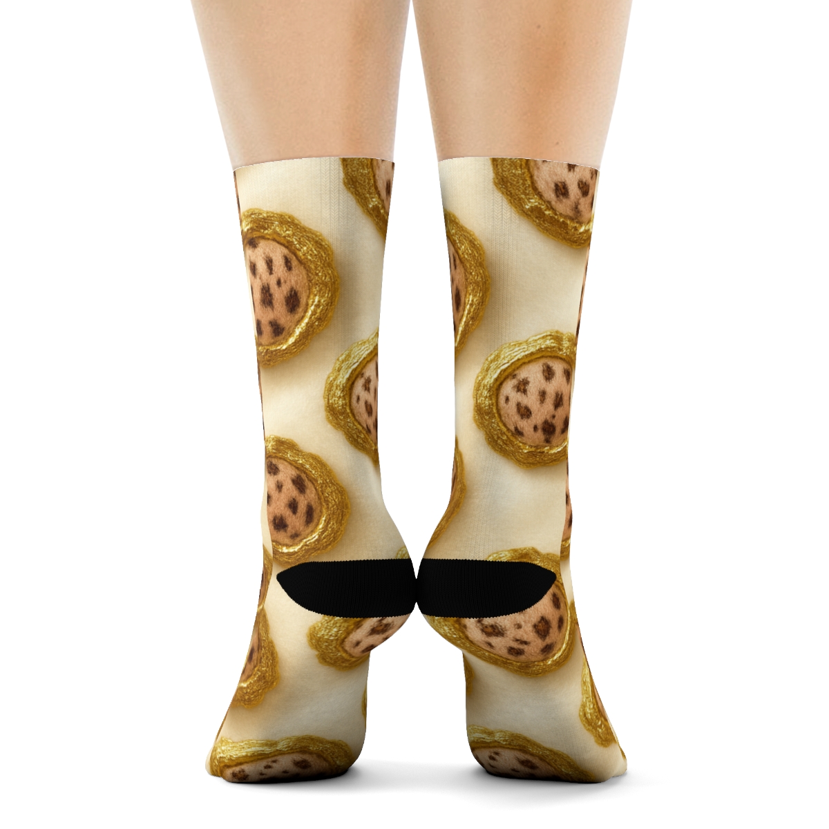 Blush Gold Rosette Medallions On Ivory Satin Ground trendy patterned crew socks