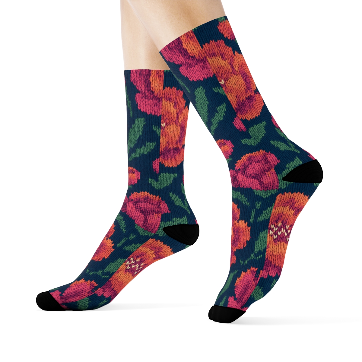 Sunset Peony Chevron On Deep Navy Background custom crew socks