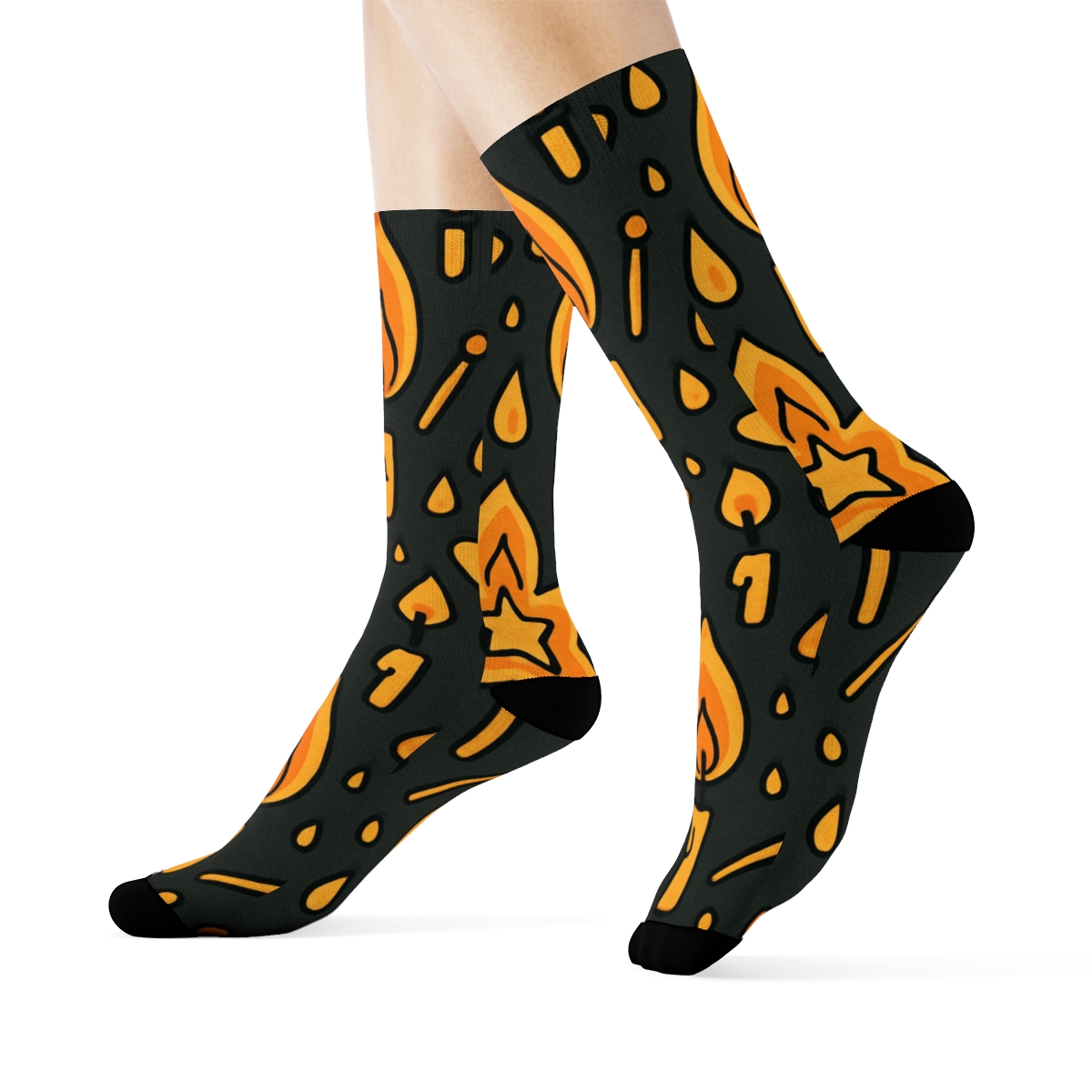 Star-Trace Candle-Flame Tessellation soft everyday crew socks
