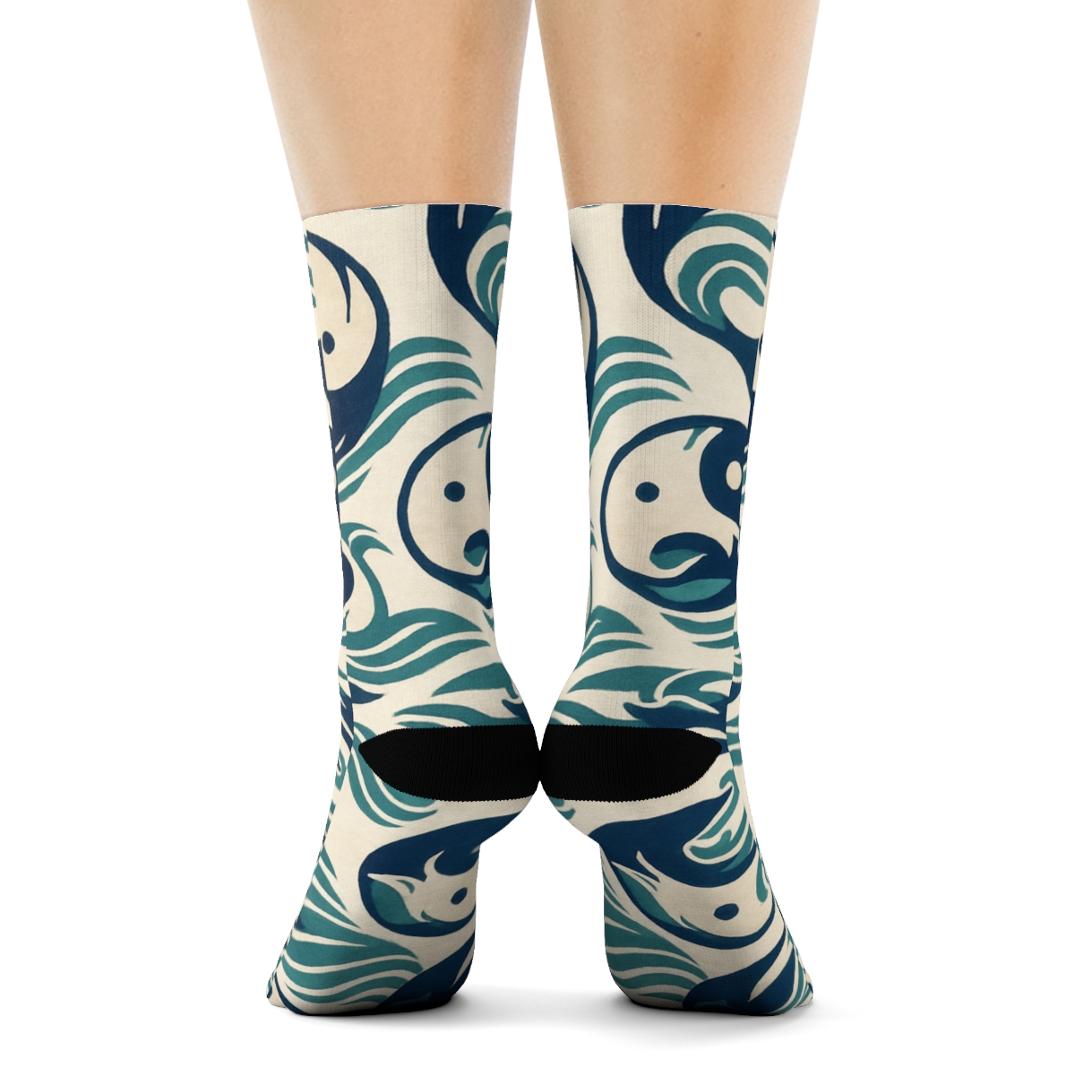 Indigo Wave Yin Yang Banding With Koi Pair Loops trendy patterned crew socksIndigo Wave Yin Yang Banding with Koi Pair Loops Crew Socks - Image 4