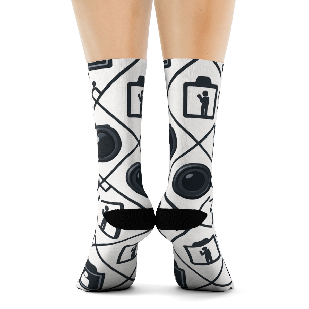 Lens Lattice With Photographer Icons designer printed crew socks