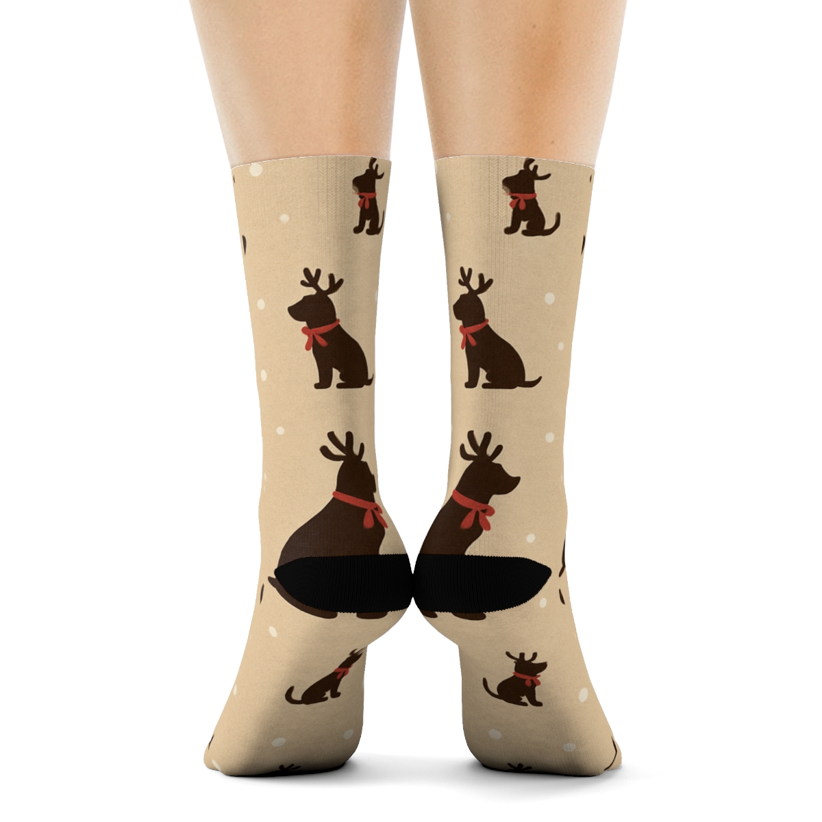 Reindeer Dog Sweater Silhouette Repeat On Beige Background custom crew socks