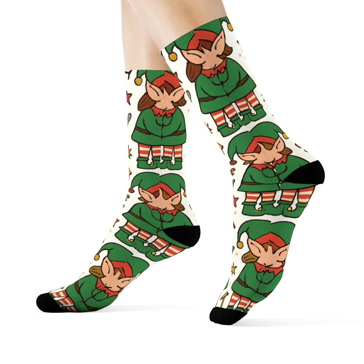 Elf Workshop Christmas Mirrored Pair Motif custom crew socks