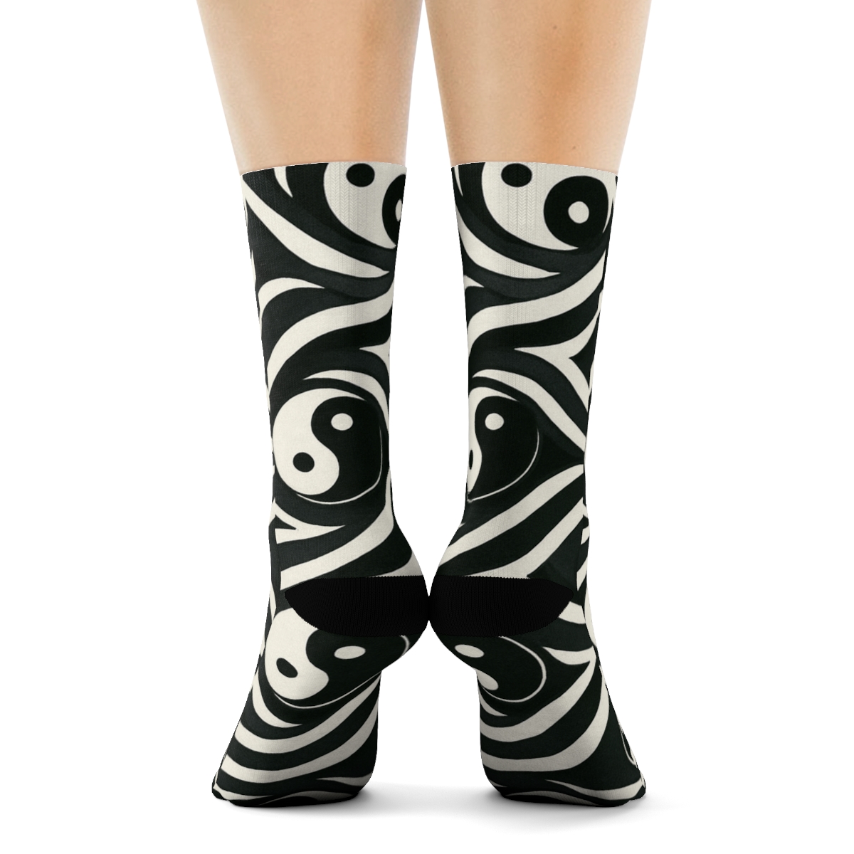 Kinetic Taijitu Wave Lattice trendy patterned crew socks