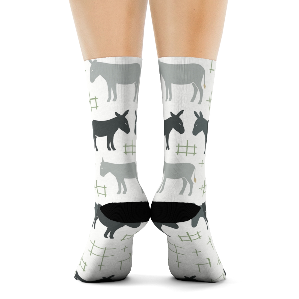 Pasture Silhouette Grid With Donkey Rhythm unique graphic crew socks