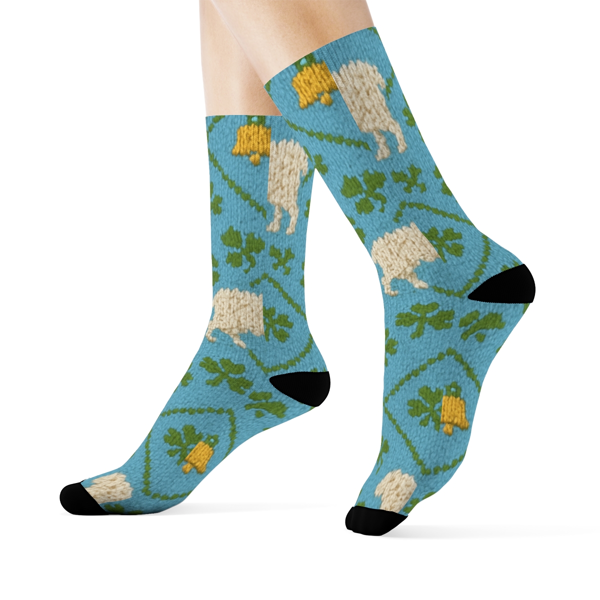 Knit Illusion Pasture Sheep Lattice custom crew socksKnit Illusion Pasture Sheep Lattice Crew Socks - Image 3