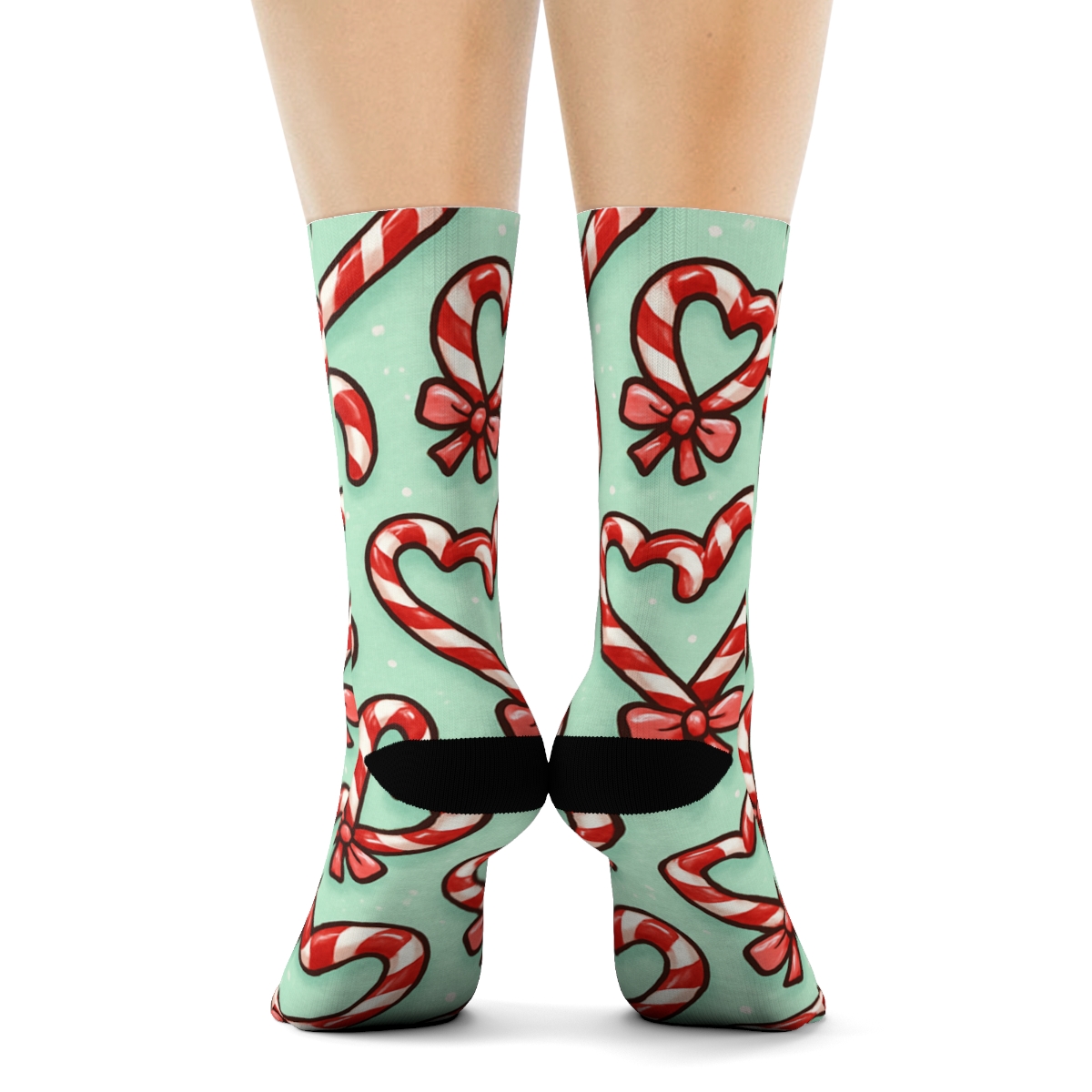 Candy Cane Heart Scatter With Candy Canes Highlights unique graphic crew socks