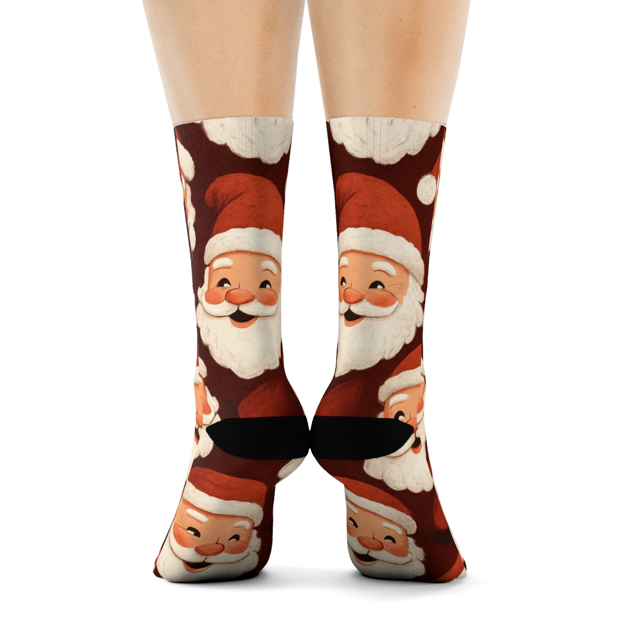Santa Face Repeating Motif unique graphic crew socks