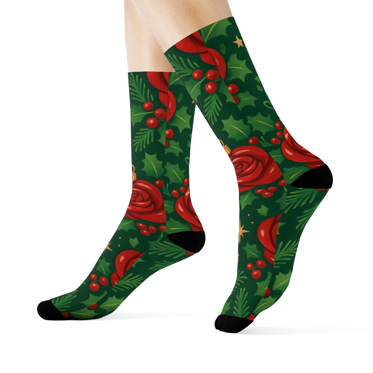 Crimson Rose Ornaments Lattice On Midnight Green Background unique graphic crew socks