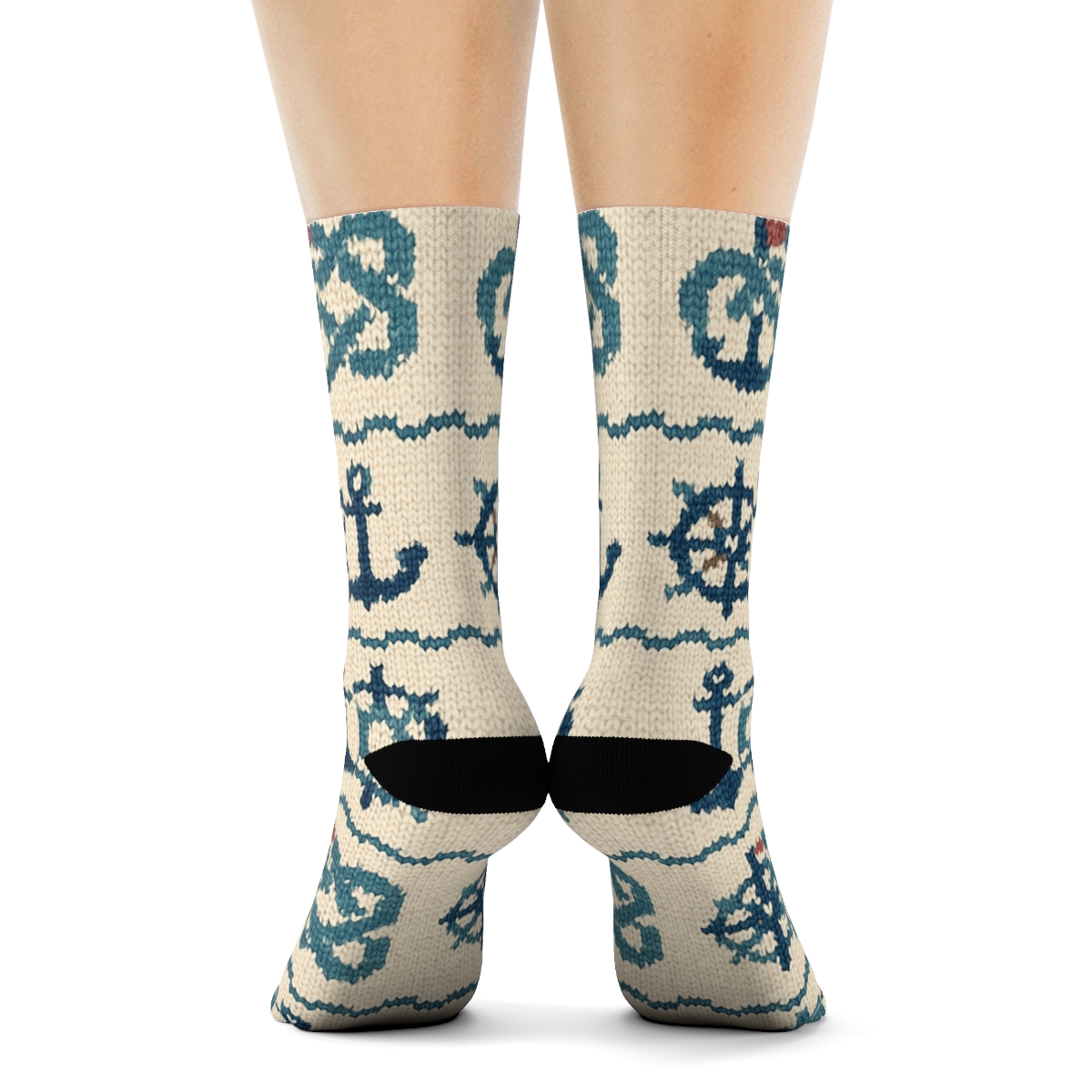 Rope And Wheel Mosaic With Ship Captain Charm trendy patterned crew socks