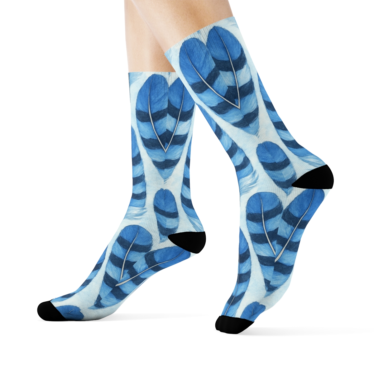 Blue Jay Feather Lattice On Sky Blue Background stylish athletic crew socks
