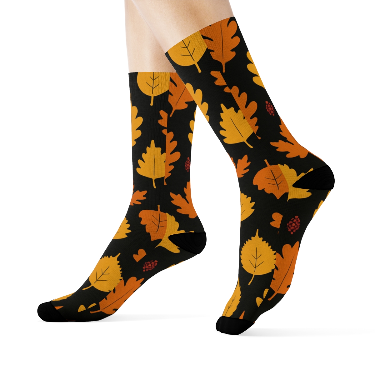 Minimal Leaf Silhouette Lattice On Black Background custom crew socks