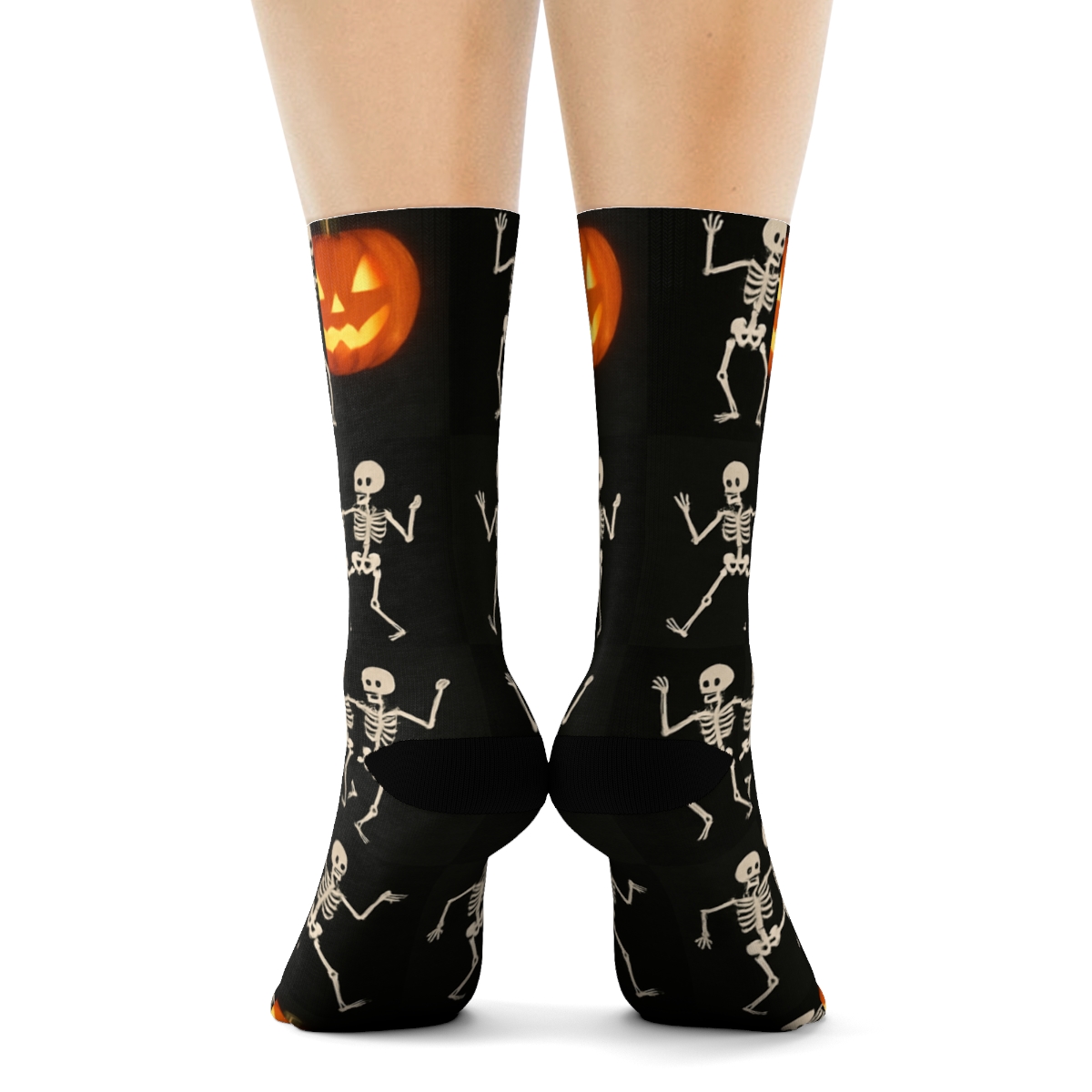 Skeleton Dance Pumpkin Checkerboard On Black Background comfortable cotton crew socks